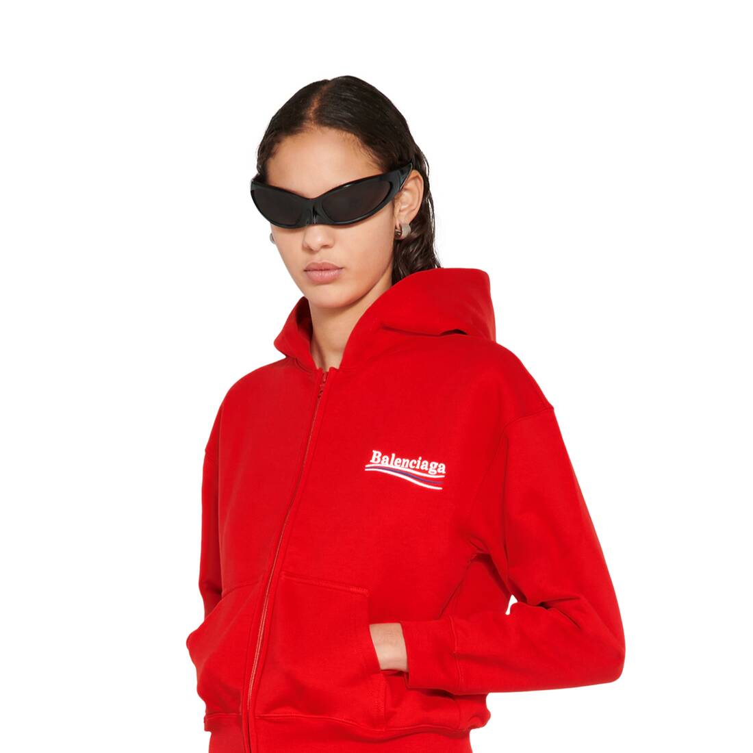      WOMEN'S POLITICAL CAMPAIGN SHRUNK ZIP-UP HOODIE SMALL FIT IN RED 623451TKVI96040   