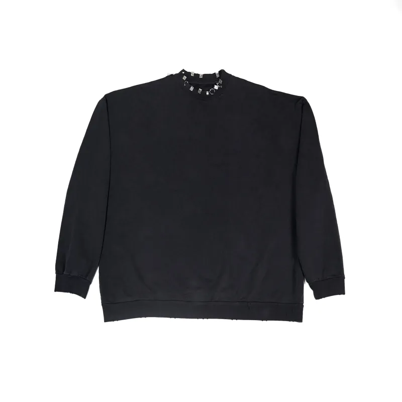 Top Quality Balenciaga Pierced Round Sweatshirt Oversized in Black Faded 762718TPVD91055 