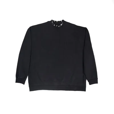 Top Quality Balenciaga Pierced Round Sweatshirt Oversized in Black Faded 762718TPVD91055  02