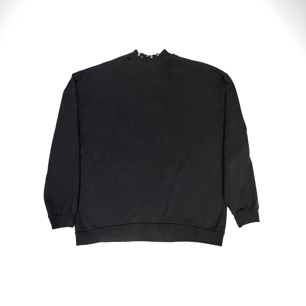 Top Quality Balenciaga Pierced Round Sweatshirt Oversized in Black Faded 762718TPVD91055 