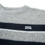 Top Quality TRIOMPHE CREW NECK SWEATER IN STRIPED WOOL LIGHT REY/BLACK  2AE4B896T.06BK  