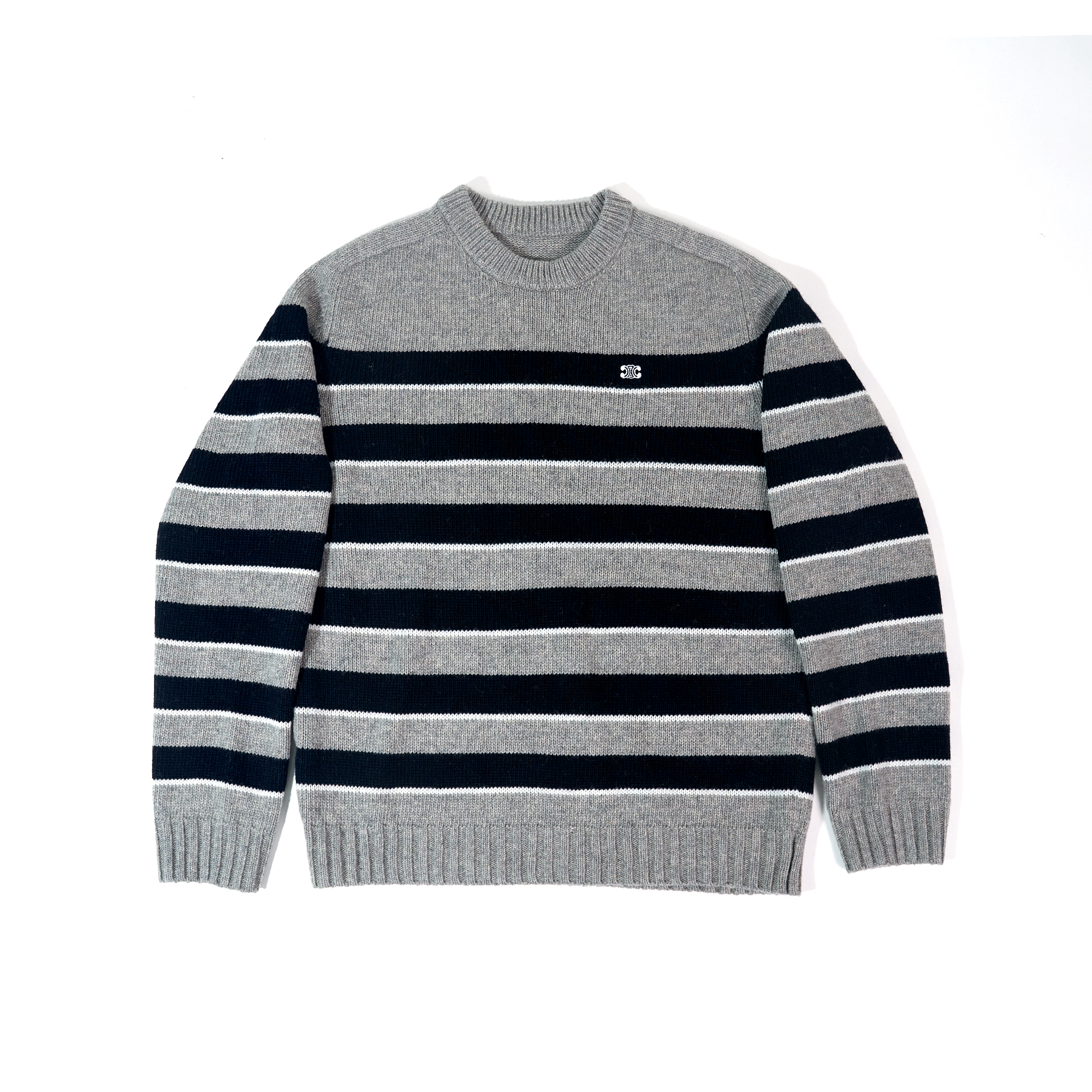     TRIOMPHE CREW NECK SWEATER IN STRIPED WOOL LIGHT REY/BLACK  2AE4B896T.06BK  
