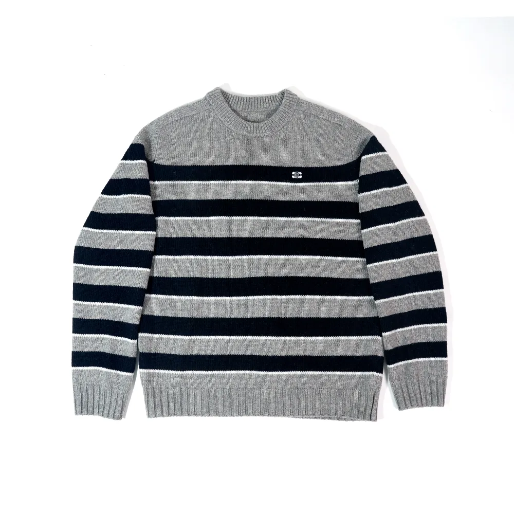 Top Quality TRIOMPHE CREW NECK SWEATER IN STRIPED WOOL LIGHT REY/BLACK  2AE4B896T.06BK  