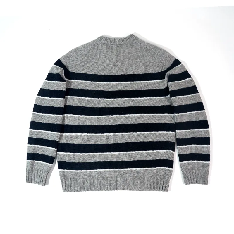 Top Quality TRIOMPHE CREW NECK SWEATER IN STRIPED WOOL LIGHT REY/BLACK  2AE4B896T.06BK  