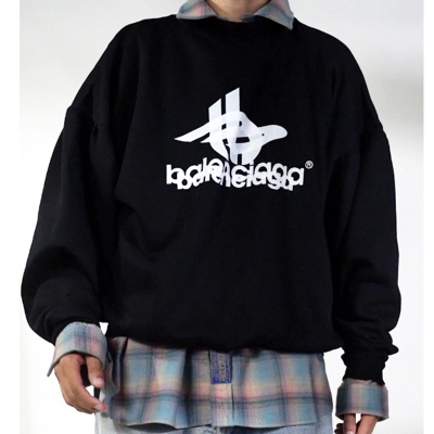  Top Quality LAYERED SPORTS ROUND SWEATSHIRT OVERSIZED IN BLACK/WHITE 767860TPVF31070 01