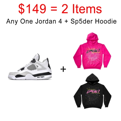  {Hot Sale Combination}Top Quality PKgod Air Jordan 4 Retro Military Black & Sp5der Hoodie - 2 items  01