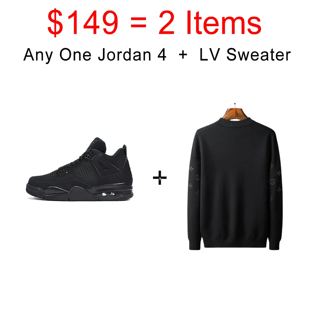 {Hot Sale Combination}Top Quality PKgod Air Jordan 4 Retro Black Cat & LV Sweater - 2 items