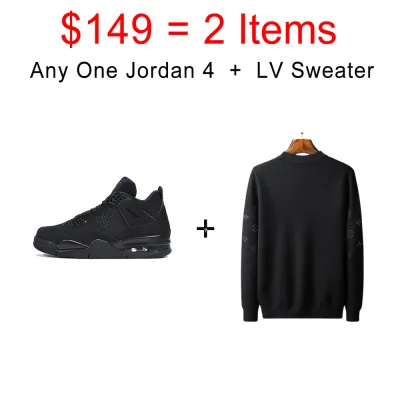 {Hot Sale Combination}Top Quality PKgod Air Jordan 4 Retro Black Cat & LV Sweater - 2 items 01