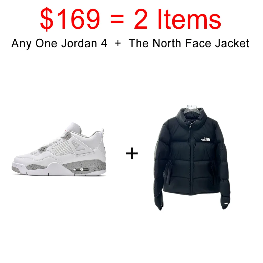 {Hot Sale Combination}Top Quality Pkgod Air Jordan 4 White Oreo &The North Face Jacket - 2 items