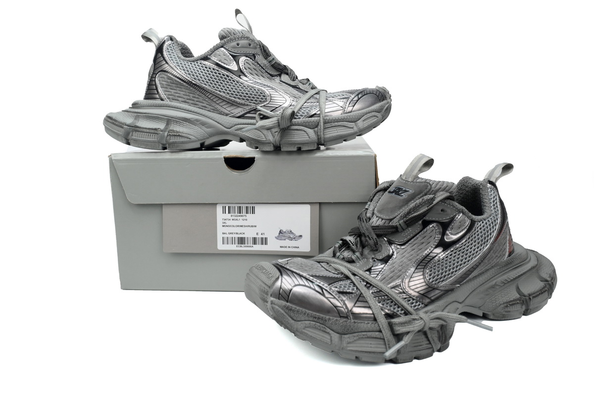    Balenciaga 3XL Lace-Up Sneakers Grey Silver 542228 W2RB8 1210