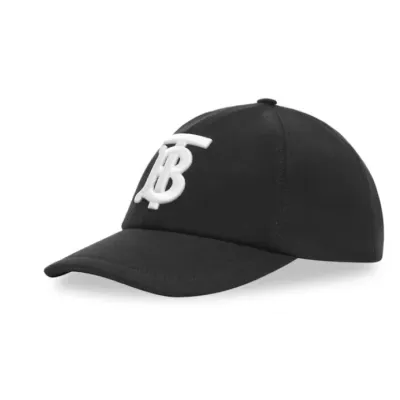 Burberry Monogram Motif Cotton Jersey Baseball Cap Black/White 01