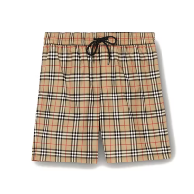 Top Quality Burberry Check Drawcord Swim Shorts Beige  01