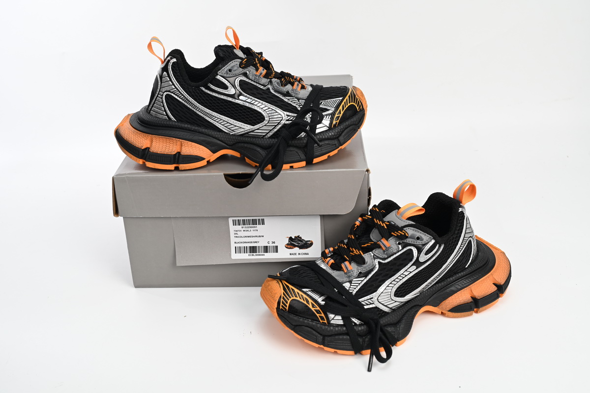    Balenciaga 3XL Lace-Up Sneakers All Black Orange 734731 W3XL3 1178 