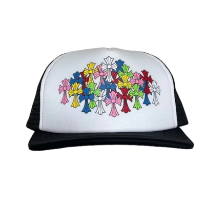 Chrome Hearts Multi Color Crosses Trucker Hat White 01