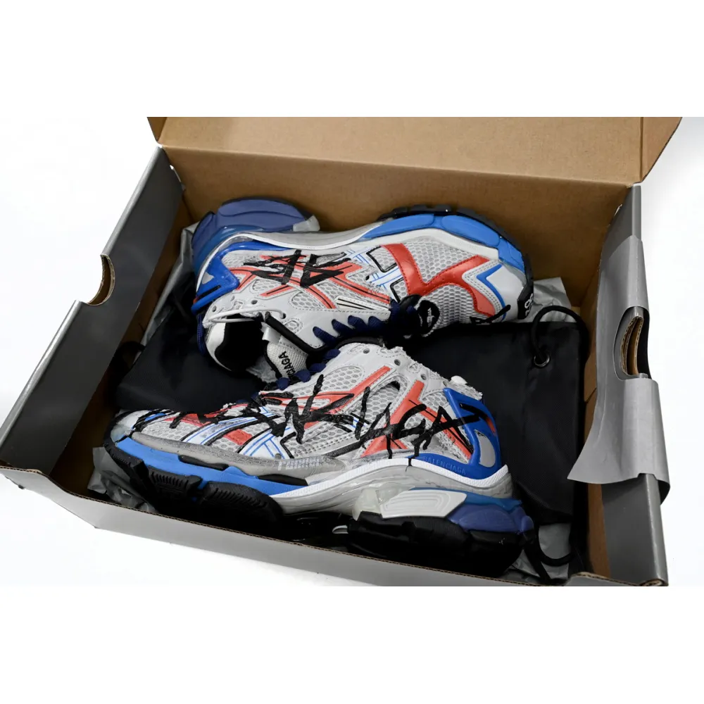 Balenciaga Runner White And Blue Printing 677402 W3RB6 1264 