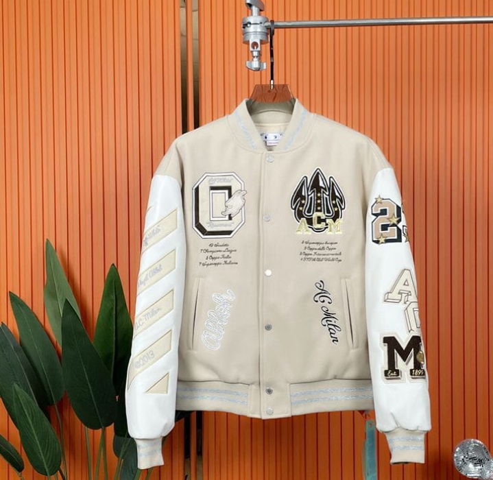 Top Quality     OFF-WHITE Graphics Leather Varsity Jacket 
