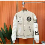 Top Quality OFF-WHITE Graphics Leather Varsity Jacket 