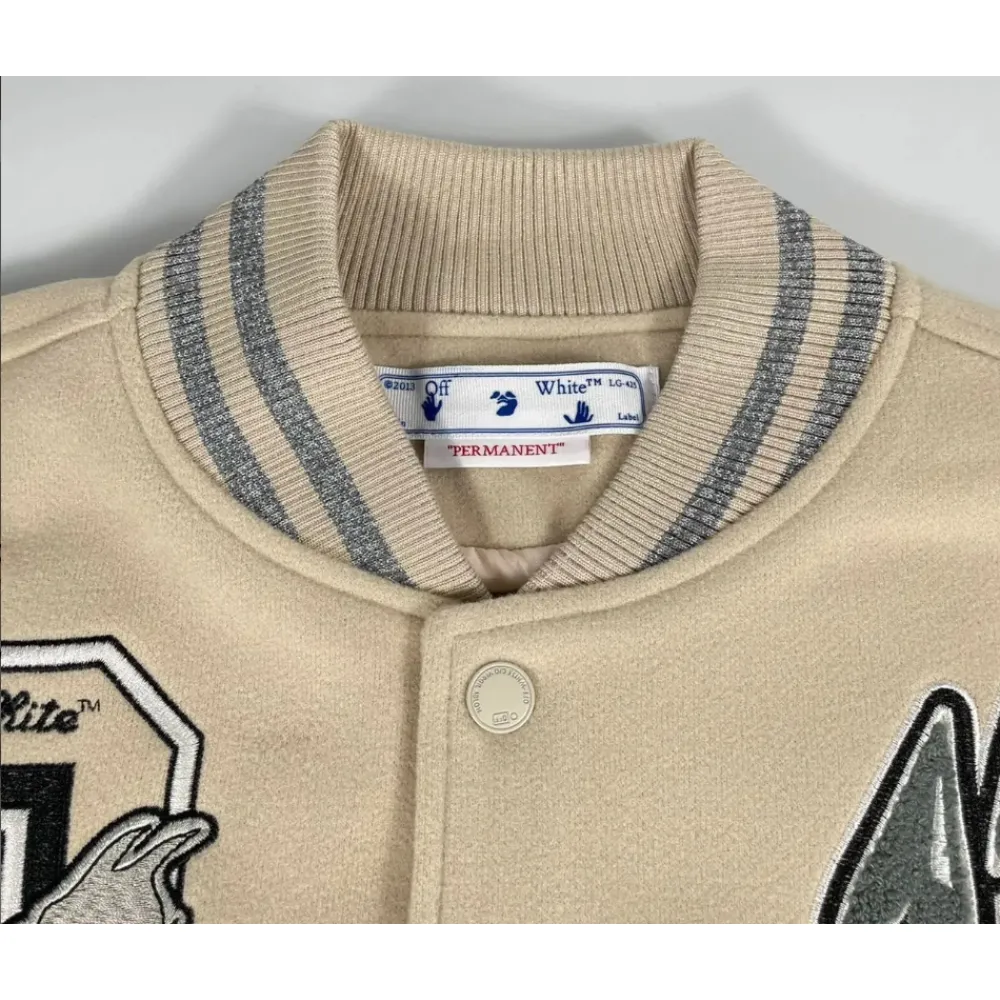 Top Quality OFF-WHITE Graphics Leather Varsity Jacket 