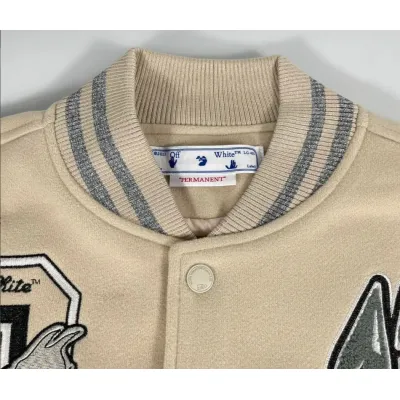 Top Quality OFF-WHITE Graphics Leather Varsity Jacket  02