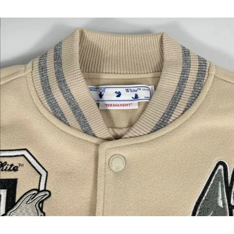 Top Quality OFF-WHITE Graphics Leather Varsity Jacket 