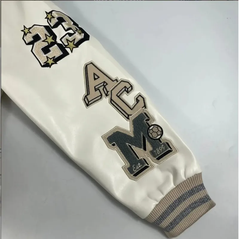 Top Quality OFF-WHITE Graphics Leather Varsity Jacket 