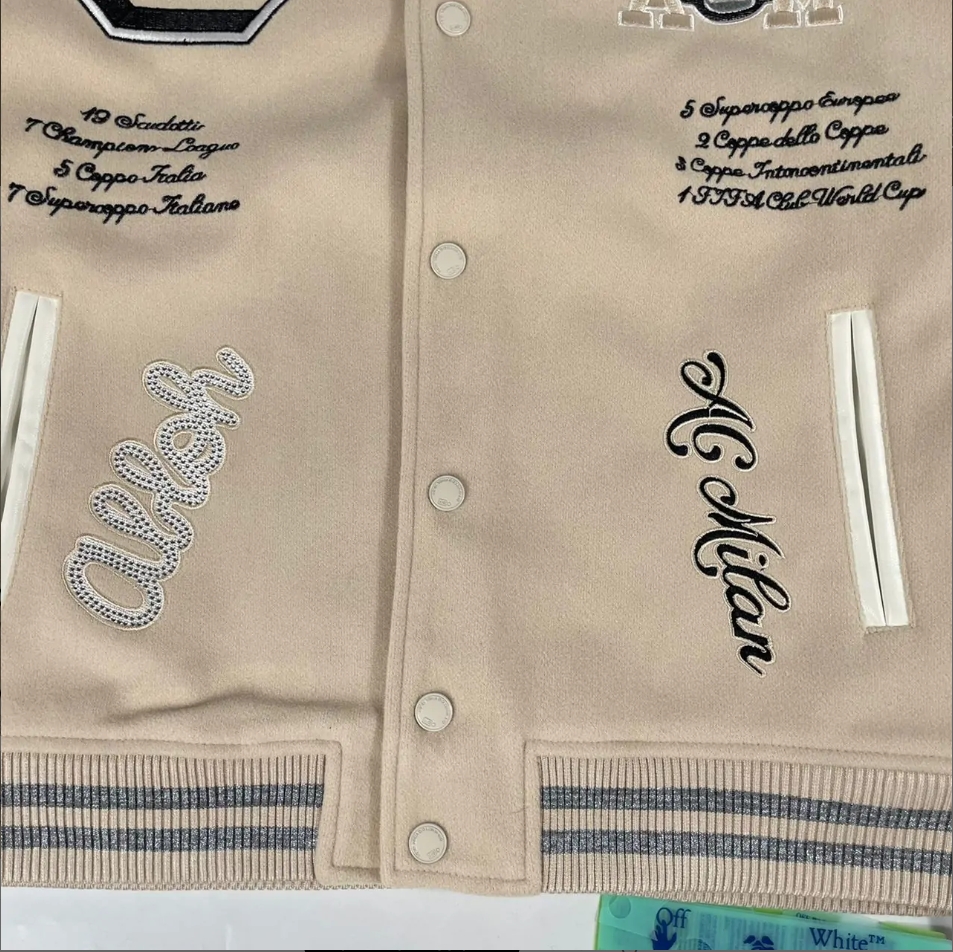 Top Quality     OFF-WHITE Graphics Leather Varsity Jacket 