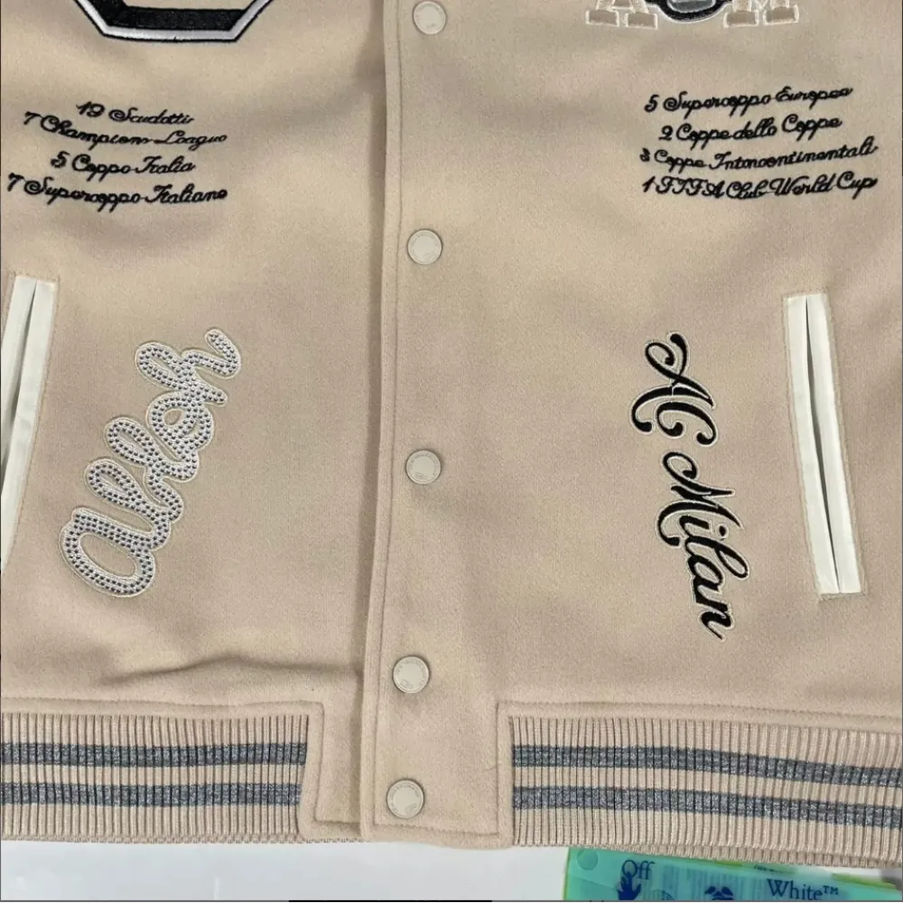 Top Quality OFF-WHITE Graphics Leather Varsity Jacket 