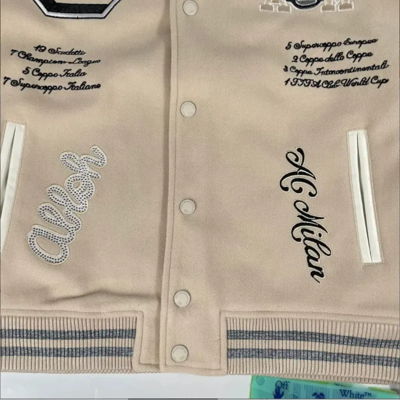 Top Quality OFF-WHITE Graphics Leather Varsity Jacket 