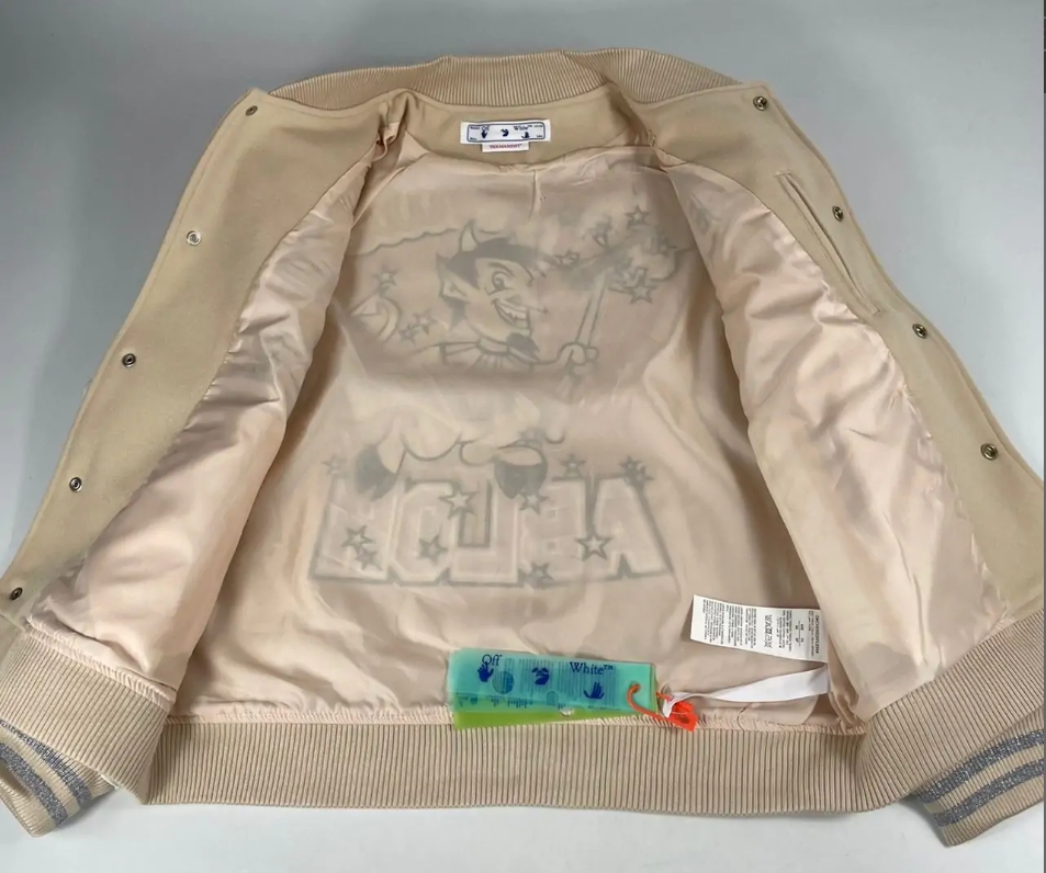 Top Quality     OFF-WHITE Graphics Leather Varsity Jacket 
