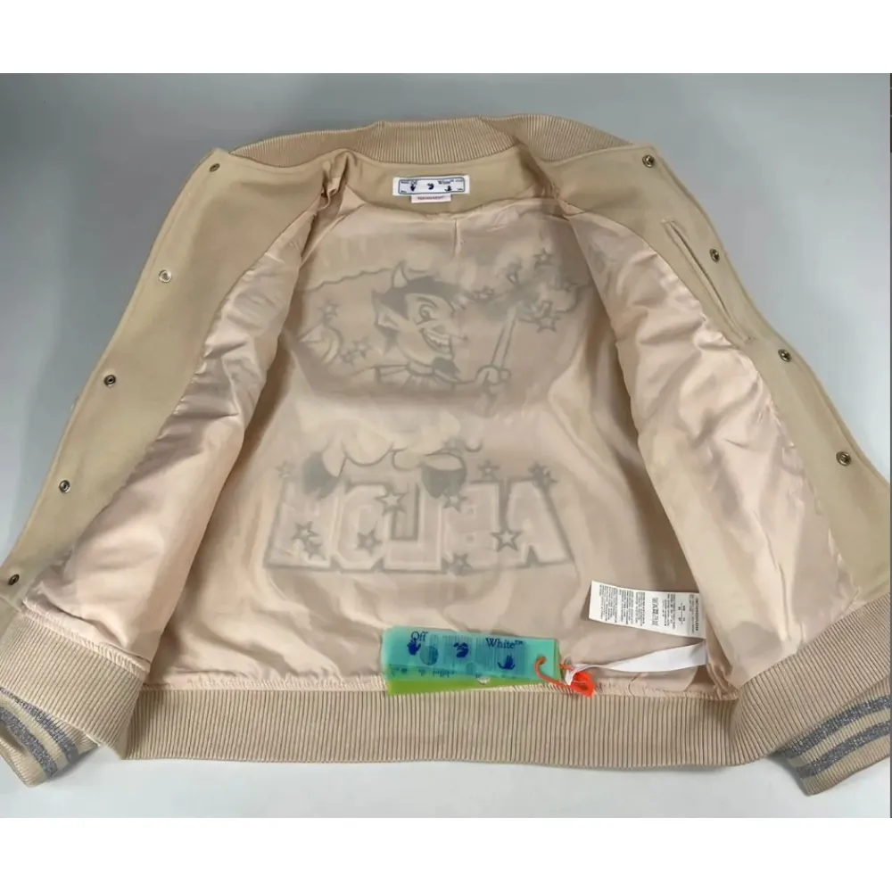 Top Quality OFF-WHITE Graphics Leather Varsity Jacket 