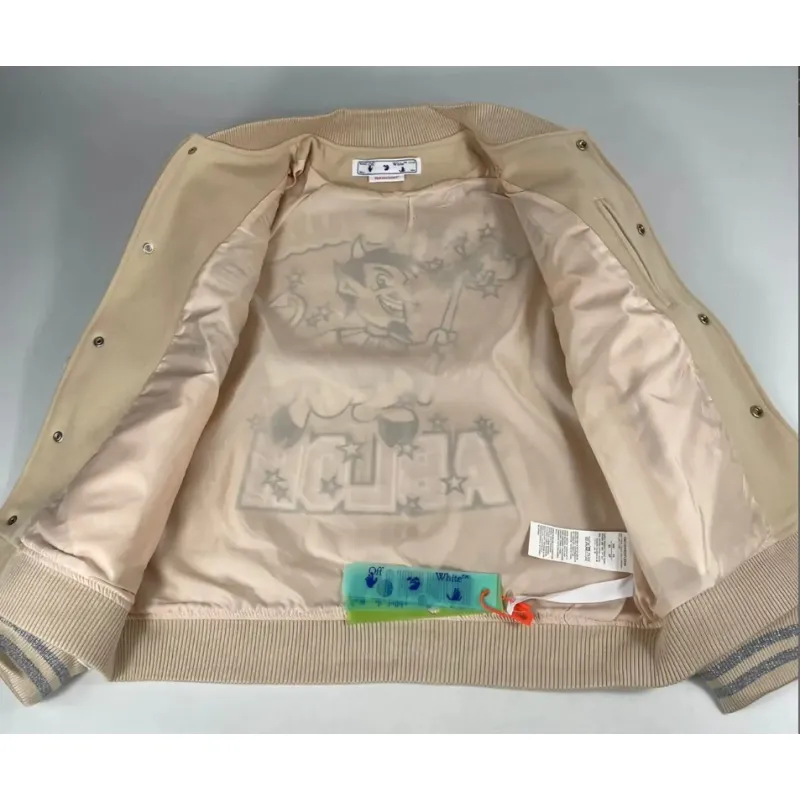 Top Quality OFF-WHITE Graphics Leather Varsity Jacket 