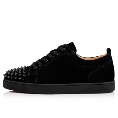 Christian Louboutin Louis Junior Spikes Veau Velours Sneaker Black 1130575CM53 (Custom) 01