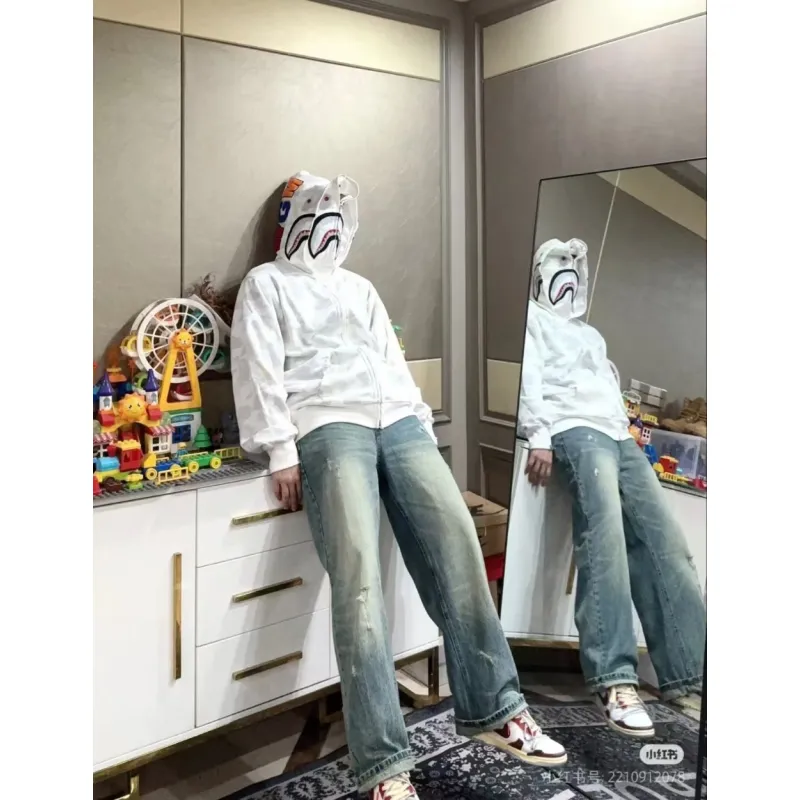 Top Quality  BAPE City Camo Shark Full Zip Hoodie White （Glow） 