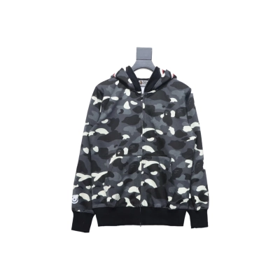 Top Quality BAPE City Camo Shark WGM Full-Zip Hoodie Black（Glow）  01