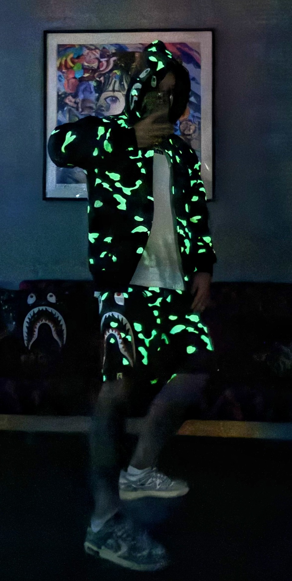 Top Quality BAPE City Camo Shark WGM Full-Zip Hoodie Black（Glow） 