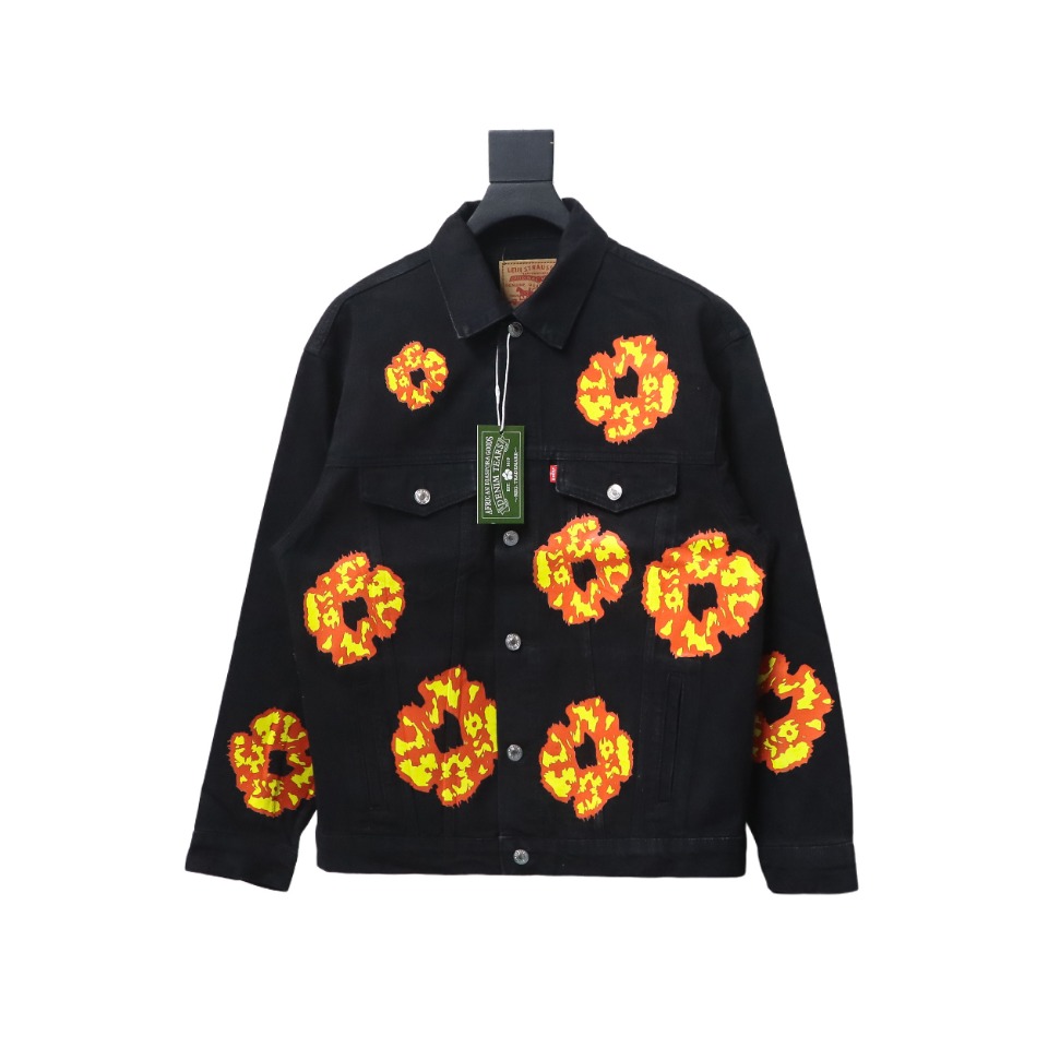 DENIM TEARS Washed Flam Jacket Black 