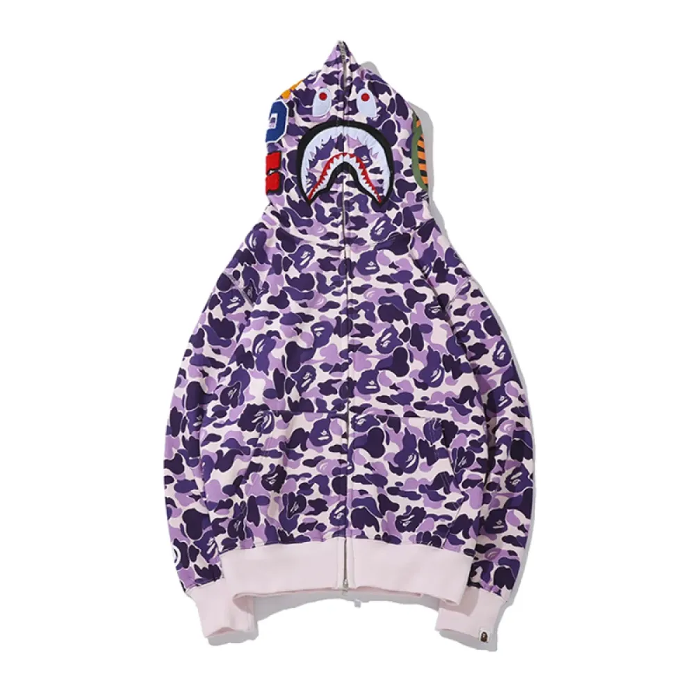 Top Quality Bape ABC Camo Shark Full Zip Hoodie Purple 