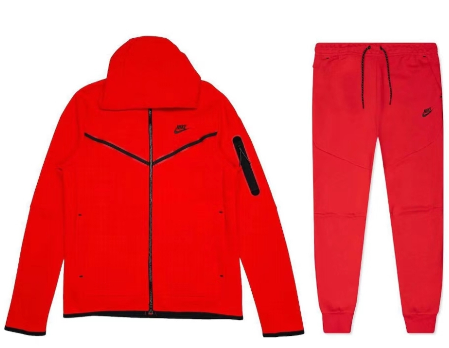 Top Quality Nike Sportswear Tech Fleece Full-Zip Hoodie & Joggers Set Light University Red 
