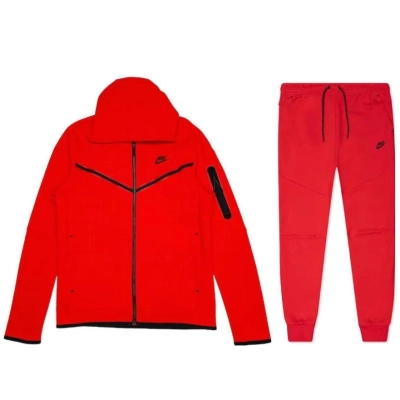 Top Quality Nike Sportswear Tech Fleece Full-Zip Hoodie & Joggers Set Light University Red  01