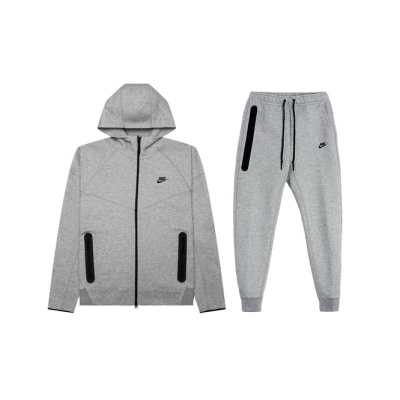 【Hot Sale】Nike Sportswear Tech Fleece Full-Zip Hoodie & Joggers Set Dark Heather Grey  01