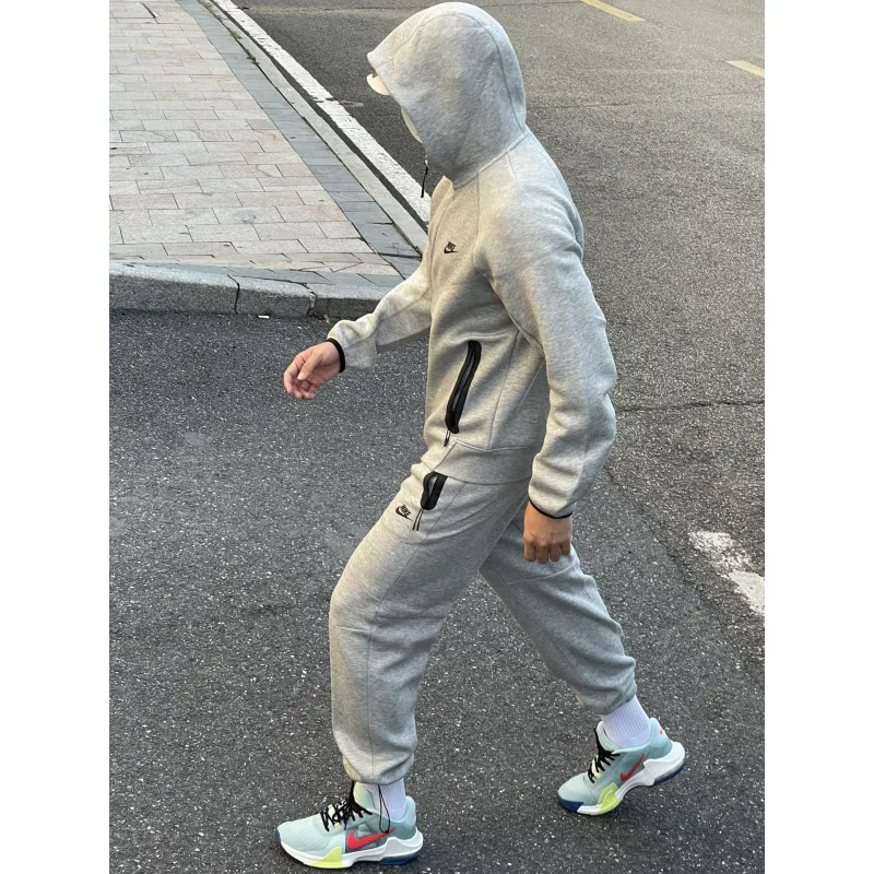 【Hot Sale】Nike Sportswear Tech Fleece Full-Zip Hoodie & Joggers Set Dark Heather Grey 
