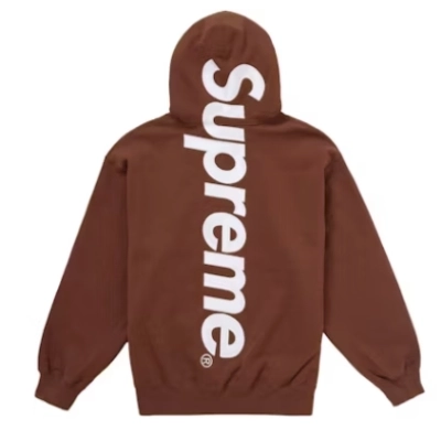 Top Quality Supreme Satin Applique Hooded Sweatshirt Brown  01