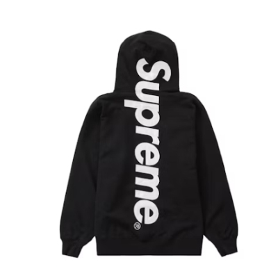 Top Quality Supreme Satin Applique Hooded Sweatshirt  Black  01