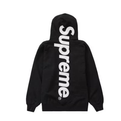 Top Quality Supreme Satin Applique Hooded Sweatshirt  Black  01