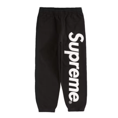 Top Quality Supreme Satin Appliqué Sweatpant Black  01