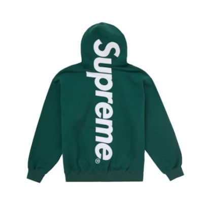 Top Quality Supreme Satin Applique Hooded Sweatshirt Dark Green  01