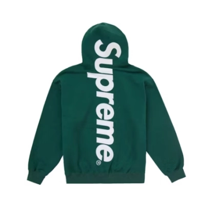 Top Quality Supreme Satin Applique Hooded Sweatshirt Dark Green  01