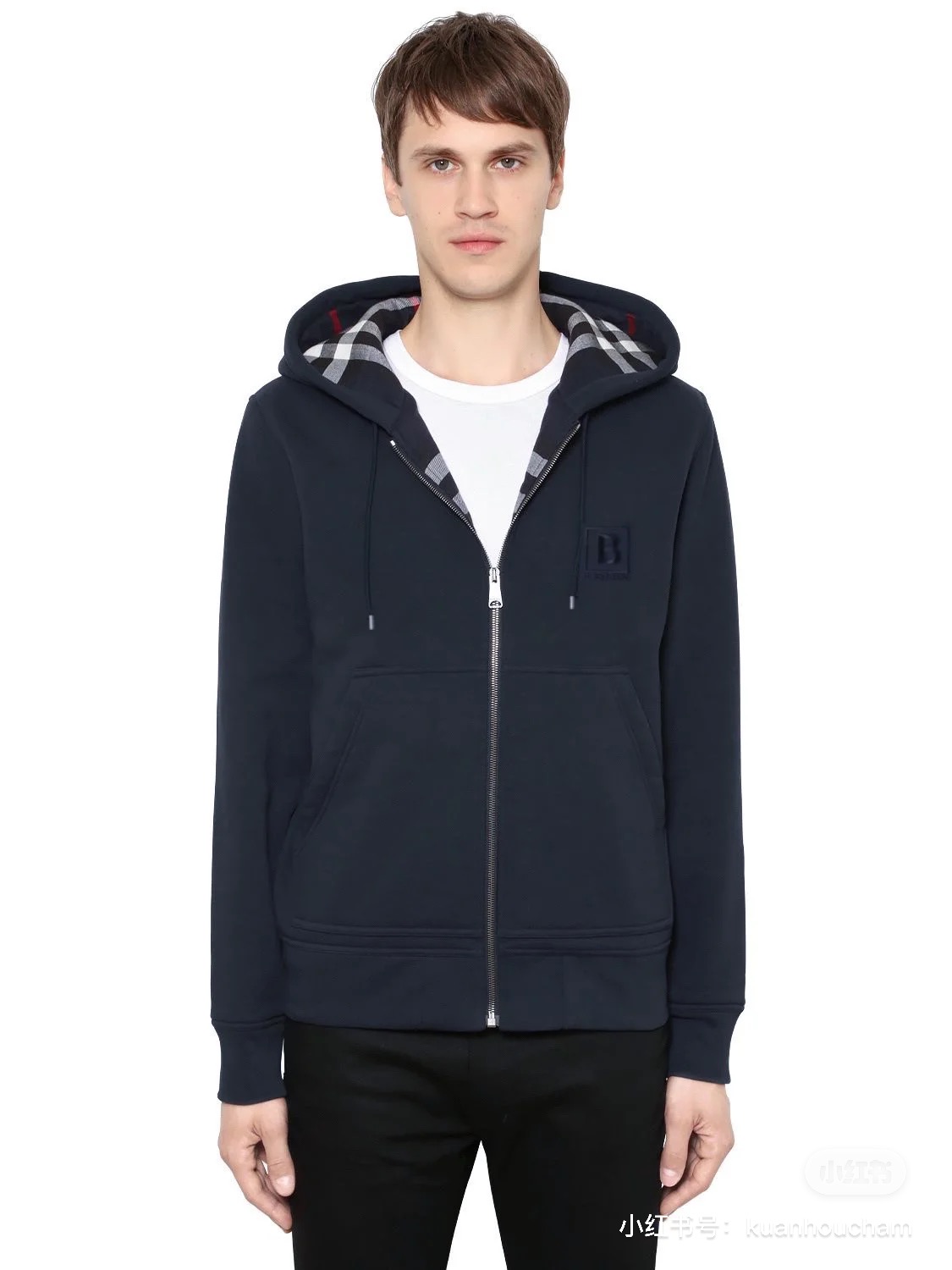      Burberry Letter Graphic Cotton Blend Zip Hoodie Pale Navy 