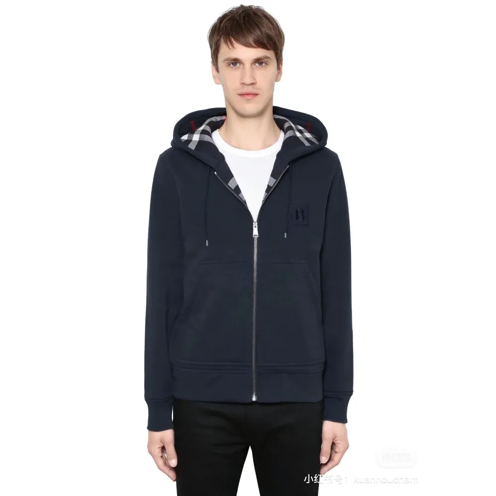 Top Quality  Burberry Letter Graphic Cotton Blend Zip Hoodie Pale Navy 