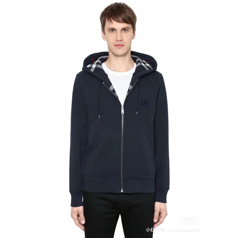 Top Quality  Burberry Letter Graphic Cotton Blend Zip Hoodie Pale Navy 